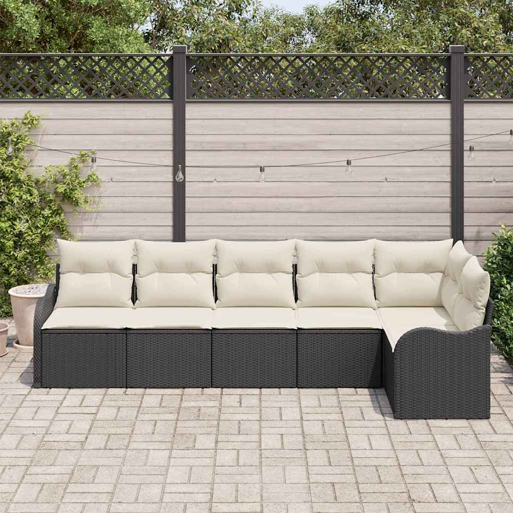 Set Divano da Giardino 6 pz Nero polyrattan