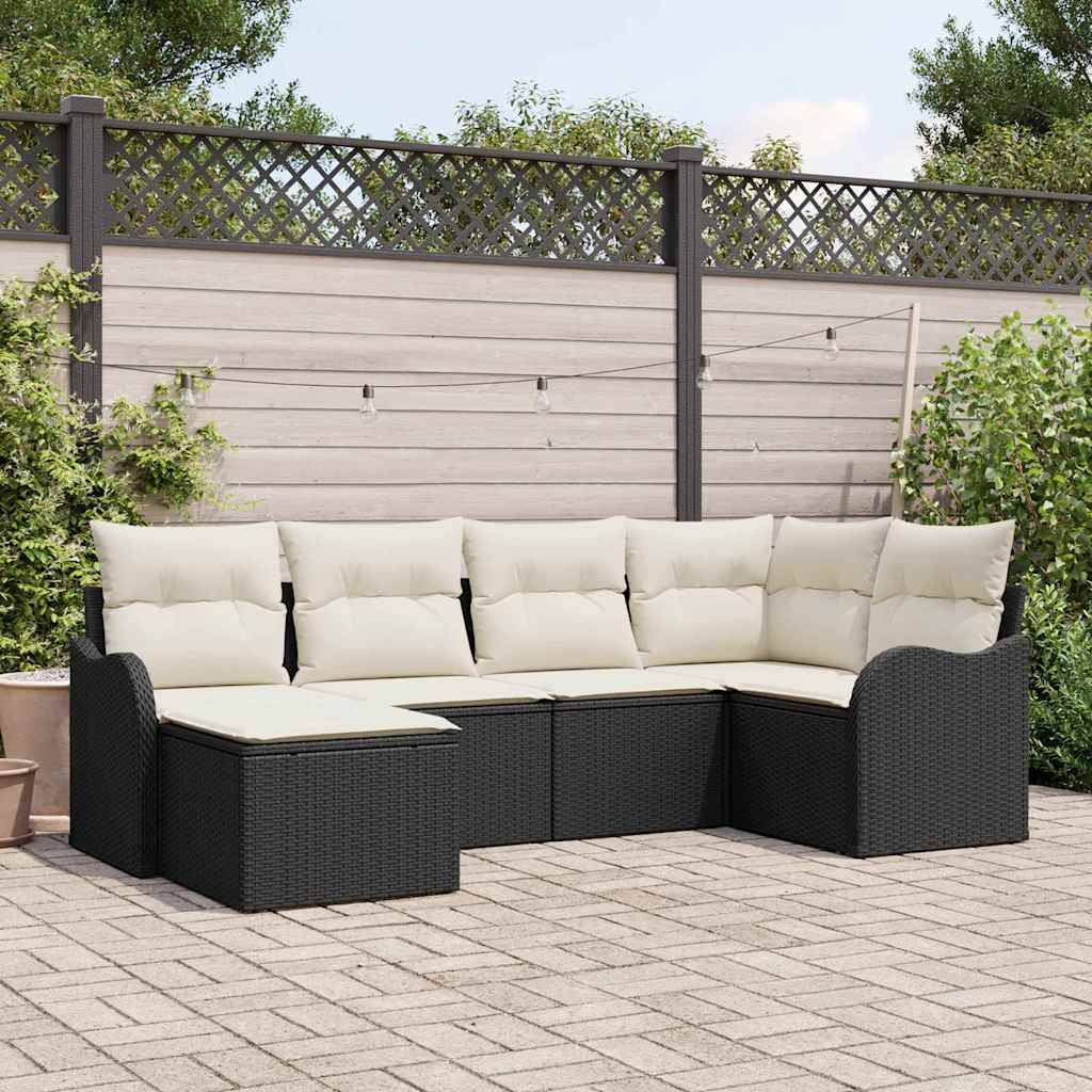 Set Divano da Giardino 6 pz Nero e Bianco polyrattan