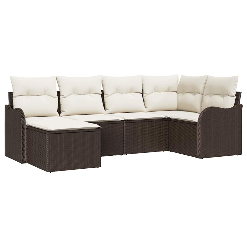 Set Divano da Giardino 6 pz Marrone e bianco polyrattan