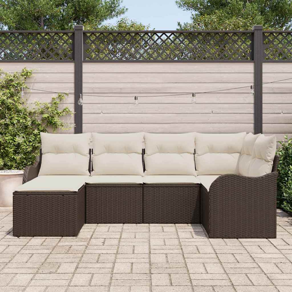 Set Divano da Giardino 6 pz Marrone e bianco polyrattan