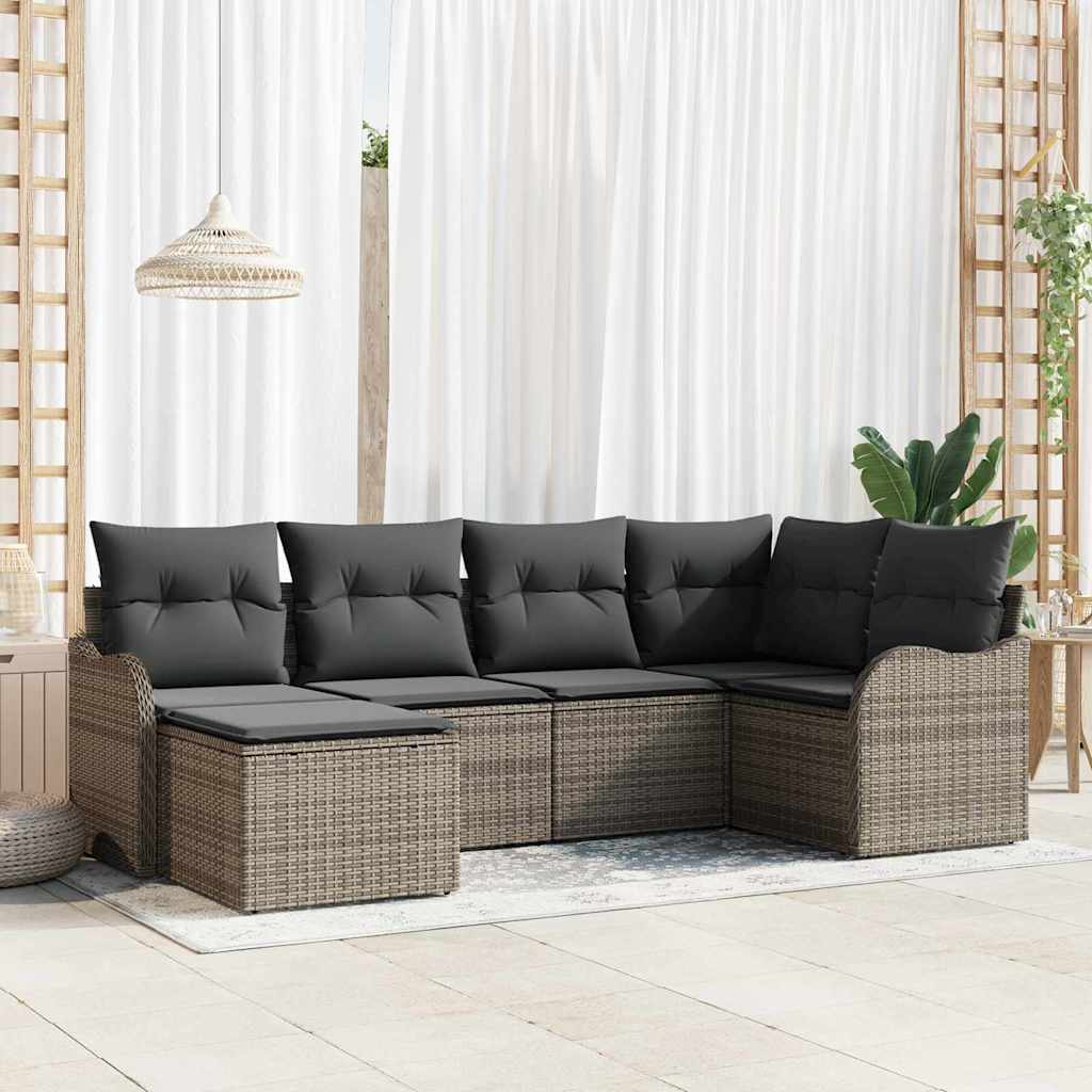 Set Divano da Giardino 6 pz Grigio polyrattan