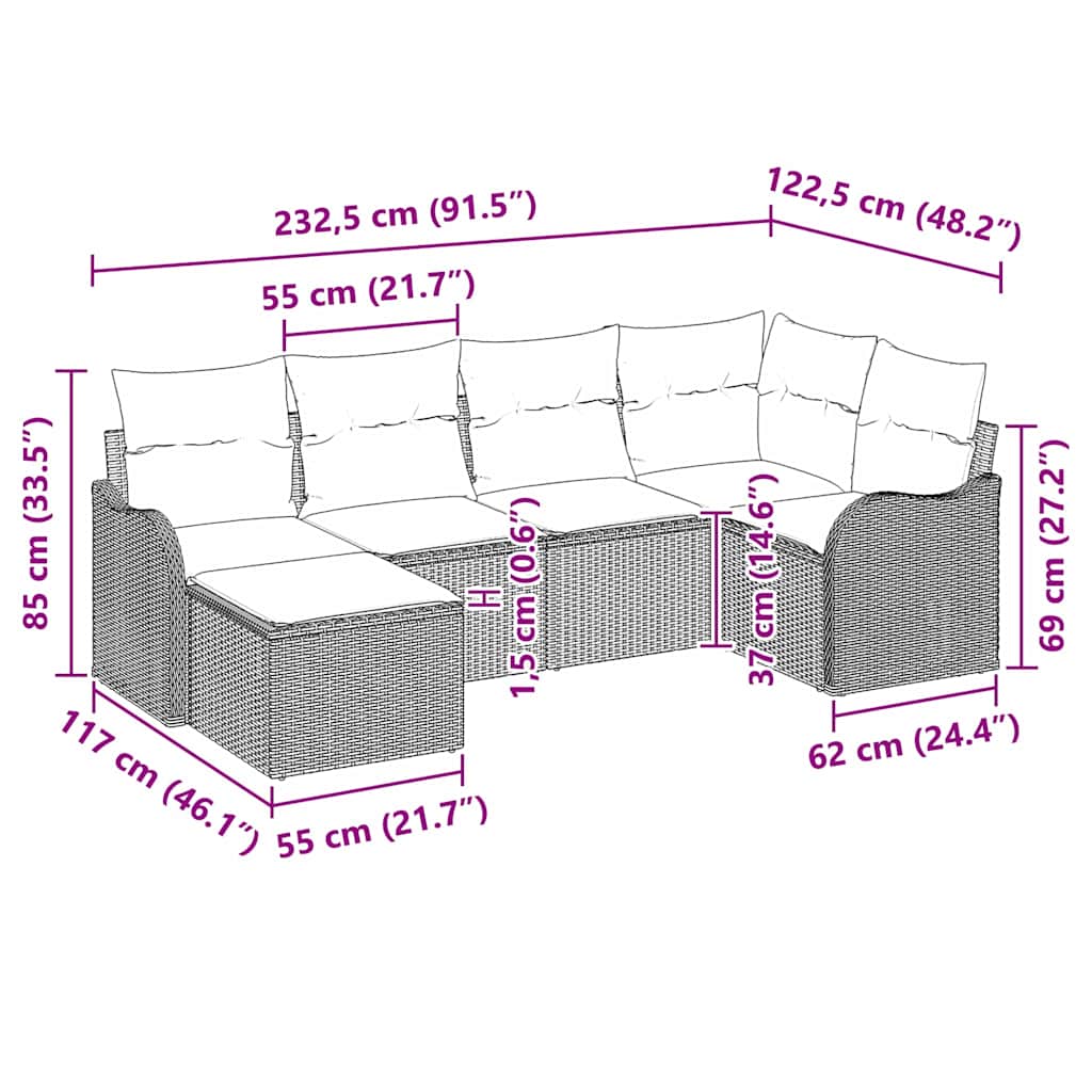 Set Divano da Giardino 6 pz Grigio polyrattan