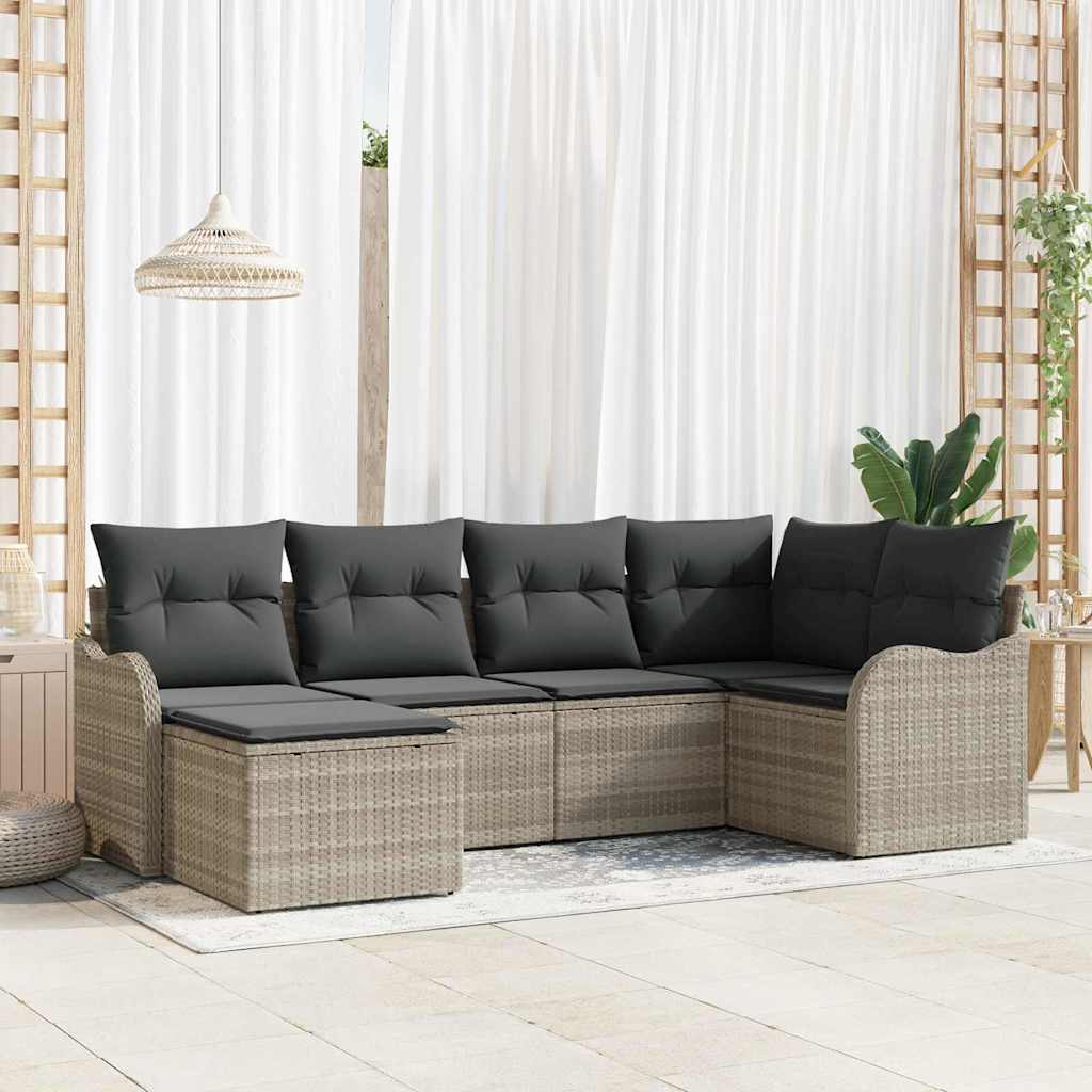 Set Divano da Giardino 6 pz Grigio chiaro polyrattan