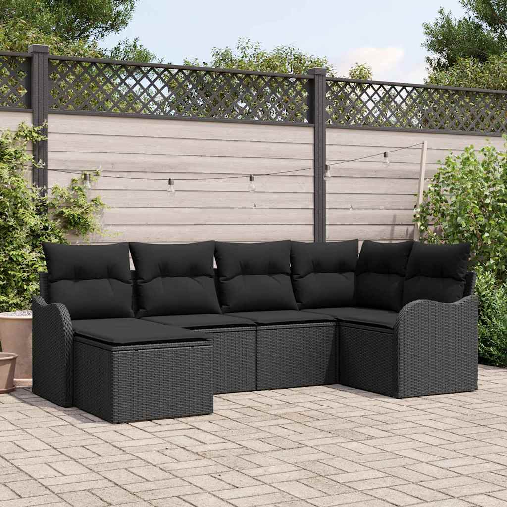 Set Divano da Giardino 6 pz Nero polyrattan