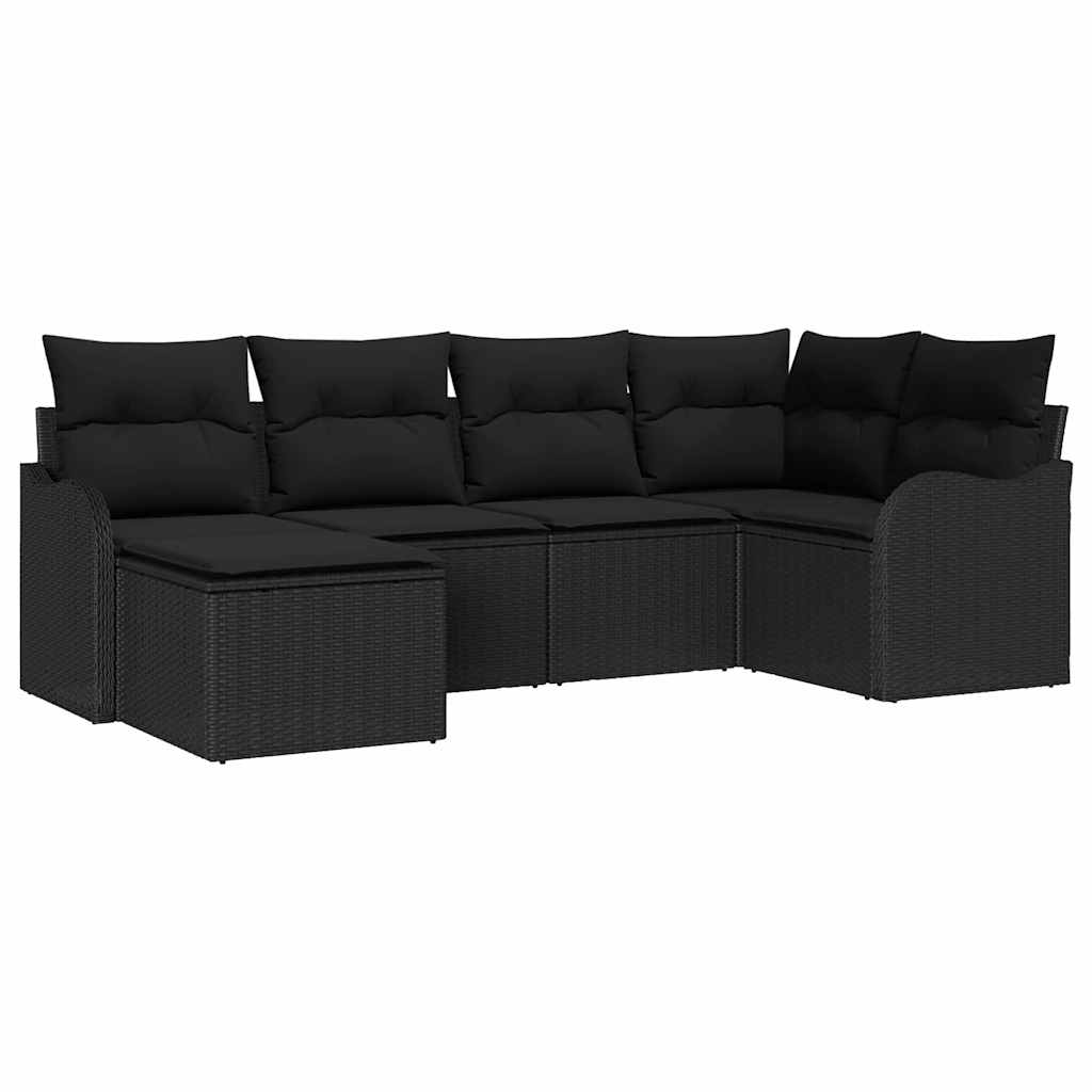 Set Divano da Giardino 6 pz Nero polyrattan