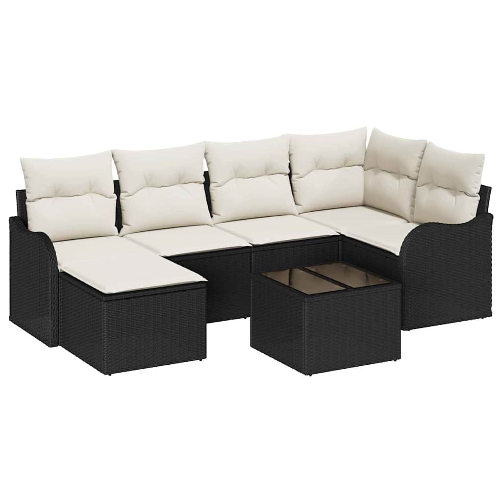 Set Divano da Giardino 7 pz Nero e Bianco polyrattan
