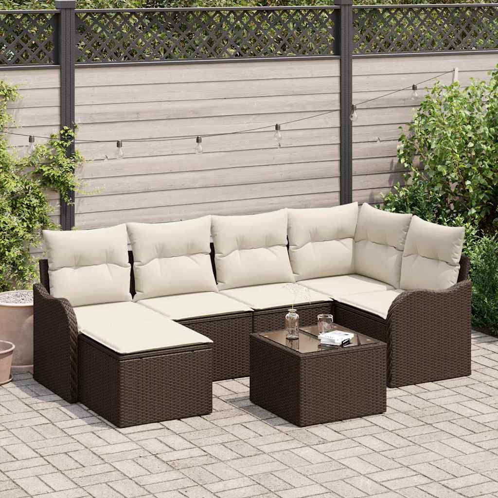 Set Divano da Giardino 7 pz Marrone e bianco polyrattan