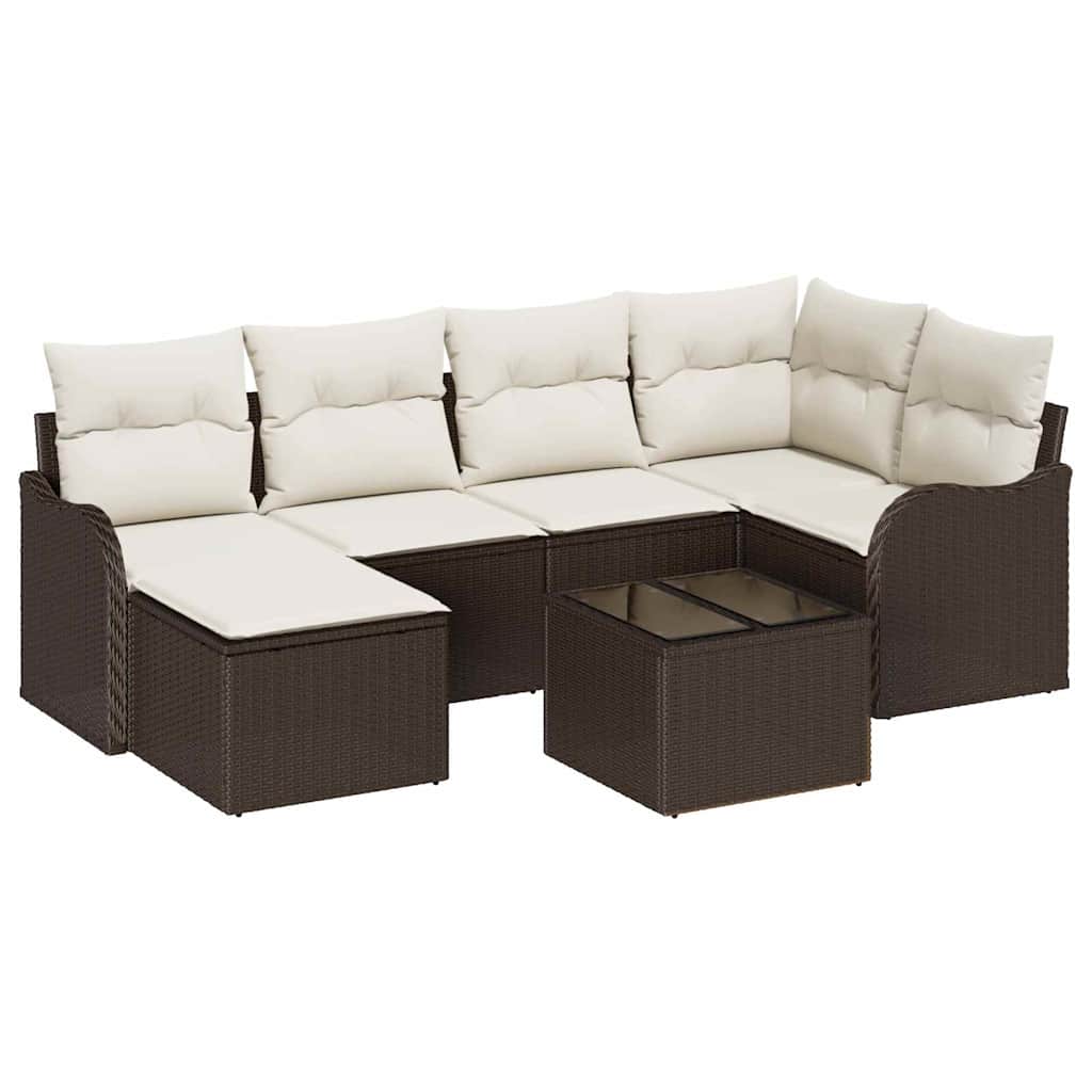 Set Divano da Giardino 7 pz Marrone e bianco polyrattan