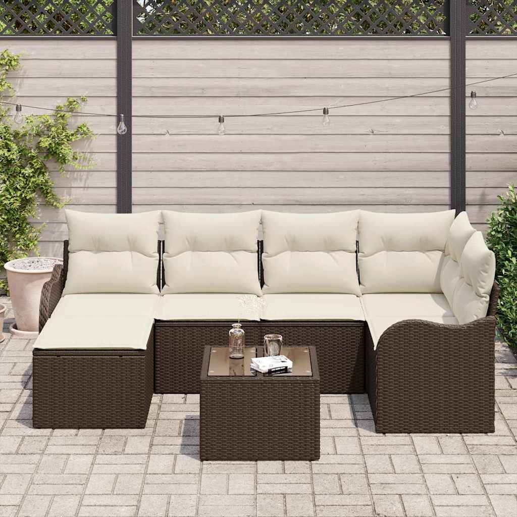 Set Divano da Giardino 7 pz Marrone e bianco polyrattan