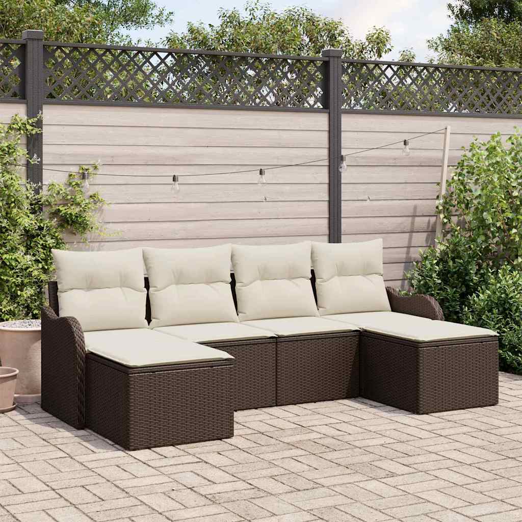 Set Divano da Giardino 6 pz Marrone e bianco polyrattan