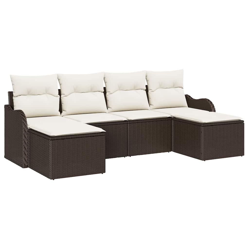 Set Divano da Giardino 6 pz Marrone e bianco polyrattan