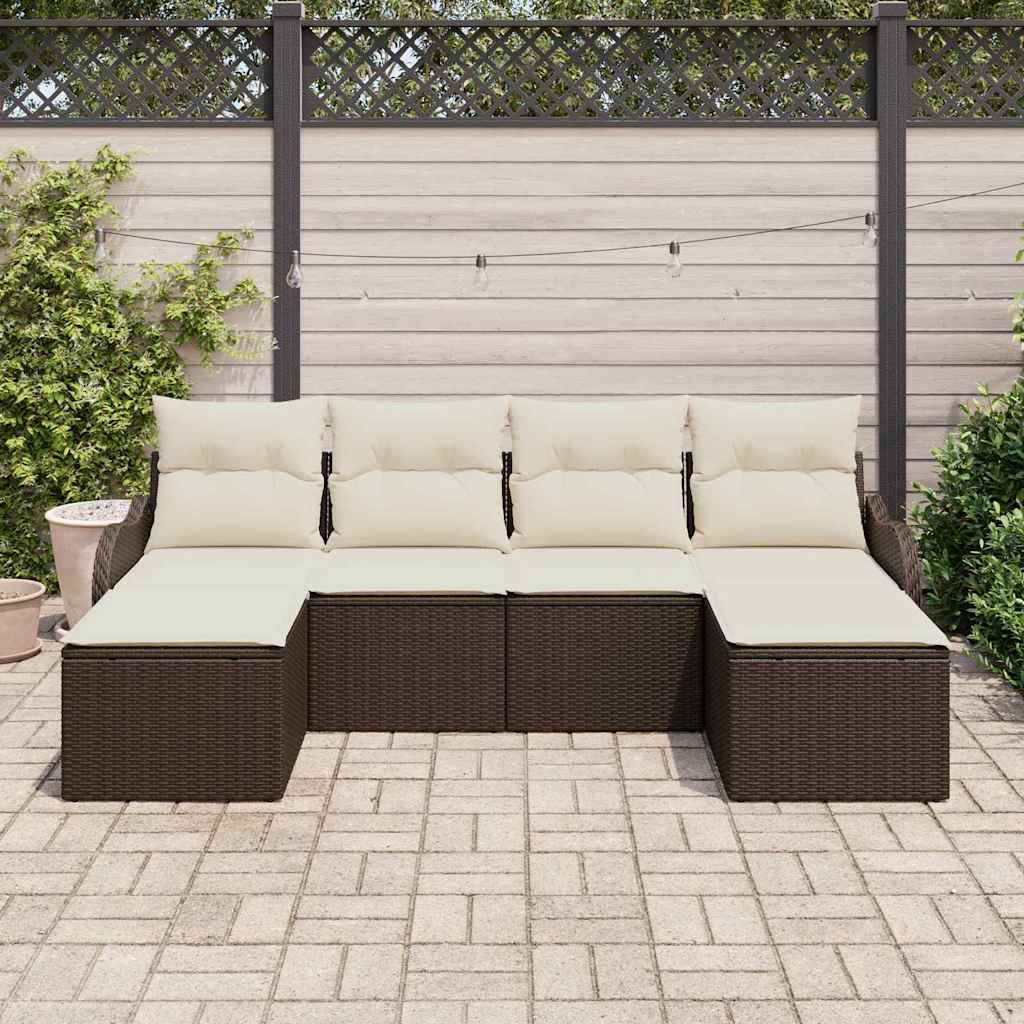 Set Divano da Giardino 6 pz Marrone e bianco polyrattan