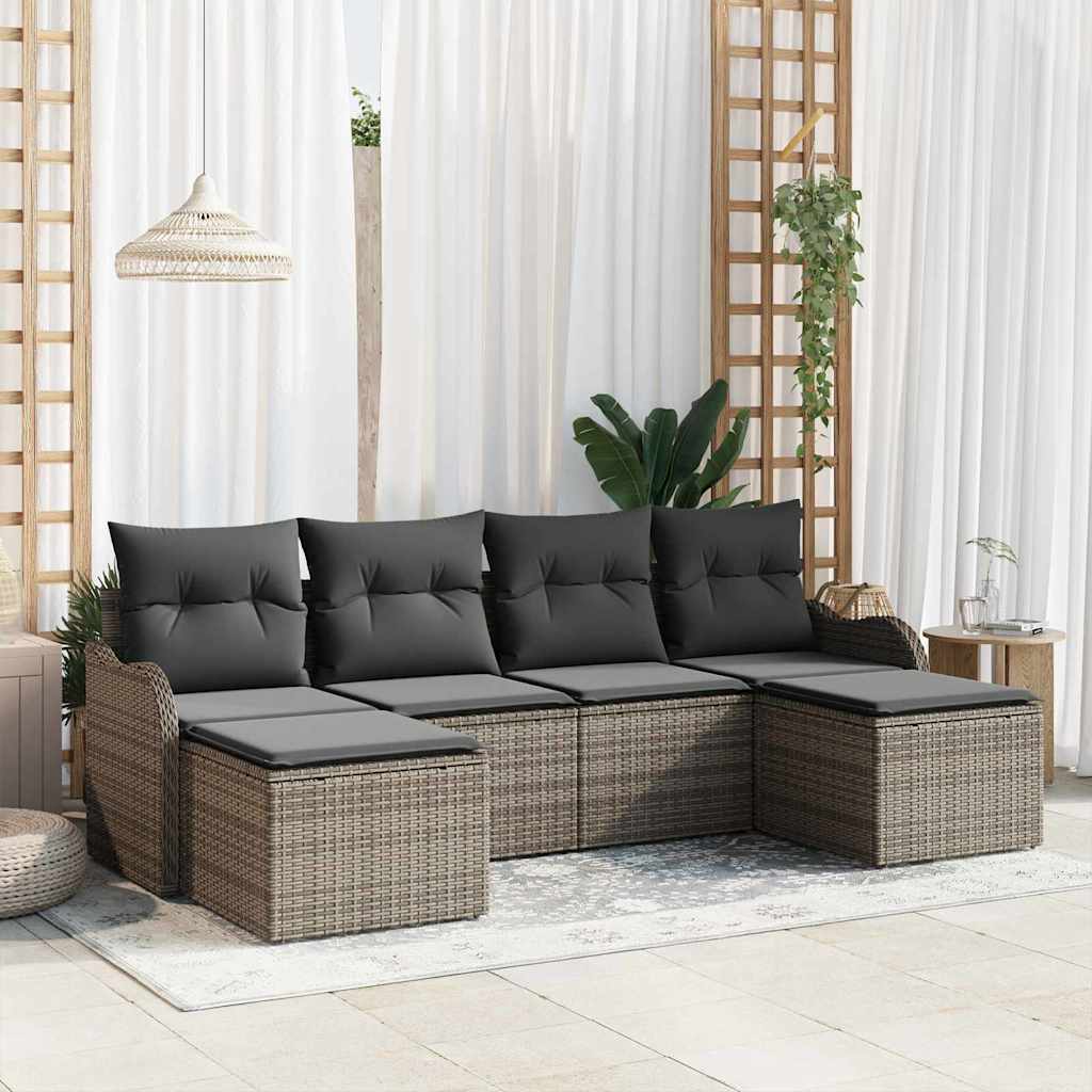Set Divano da Giardino 6 pz Grigio polyrattan