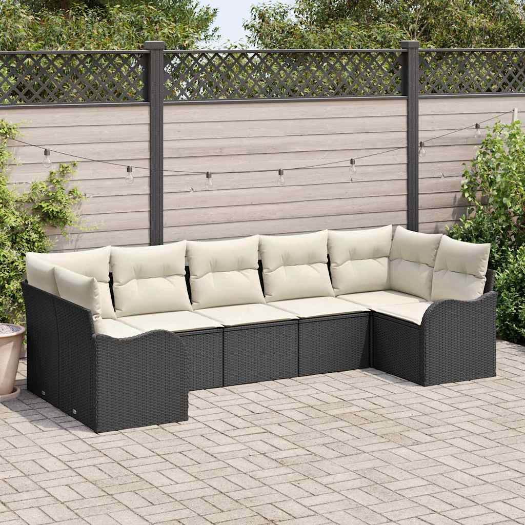 Set Divano da Giardino 7 pz Nero e bianco Poly Rattan