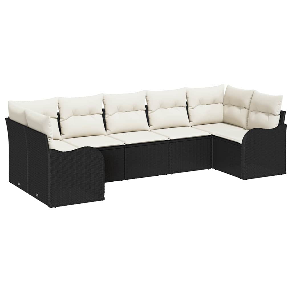 Set Divano da Giardino 7 pz Nero e bianco Poly Rattan