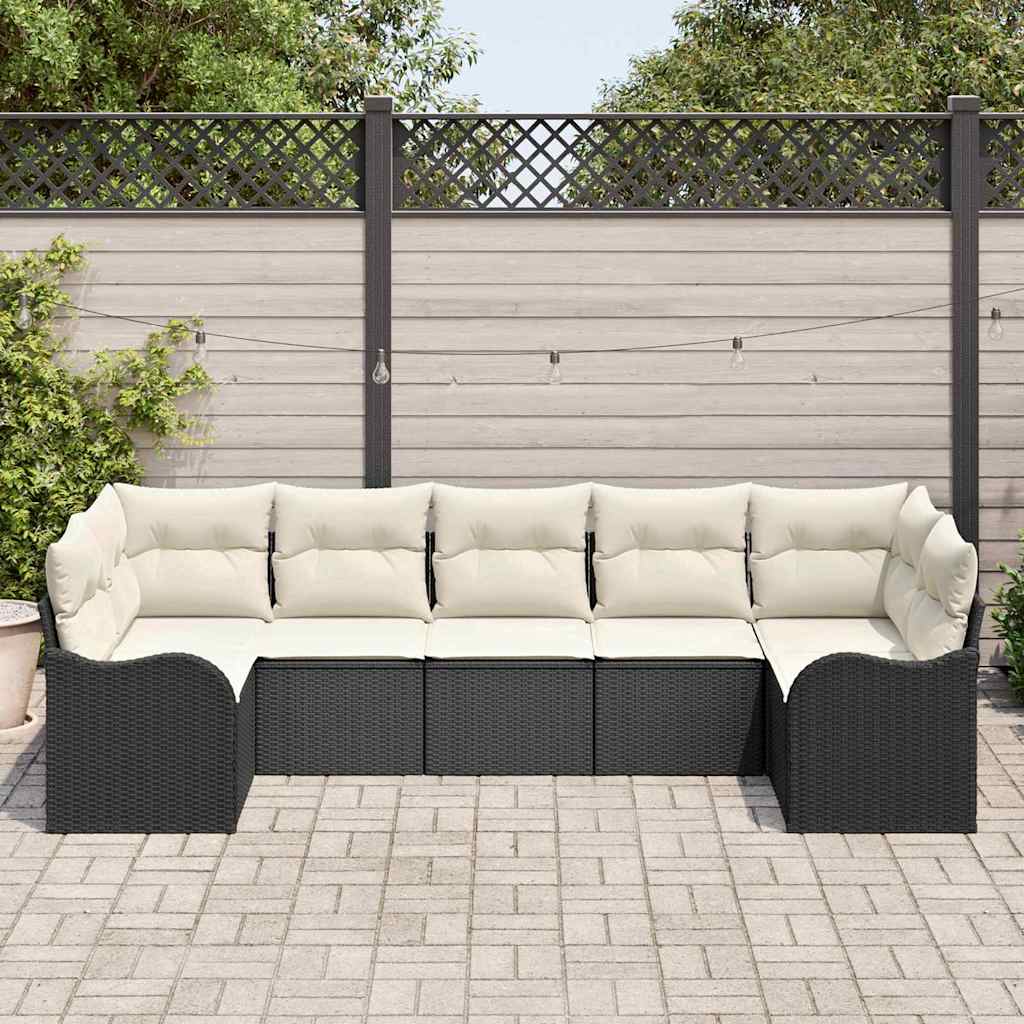 Set Divano da Giardino 7 pz Nero e bianco Poly Rattan