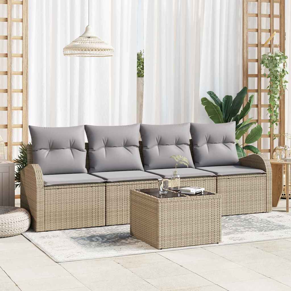Set Divano da Giardino 5 pcs 4-Seater Beige e grigio polyrattan