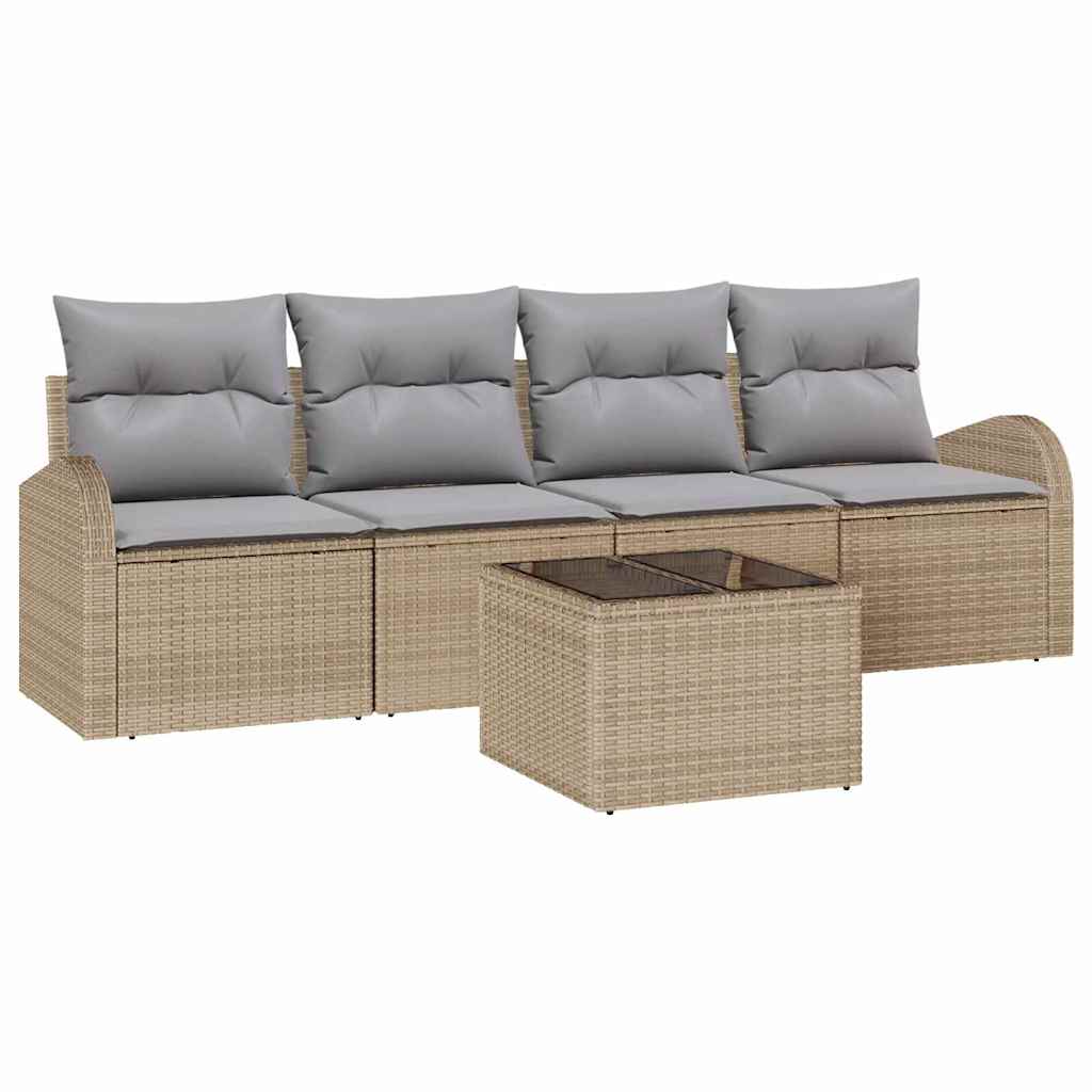 Set Divano da Giardino 5 pcs 4-Seater Beige e grigio polyrattan