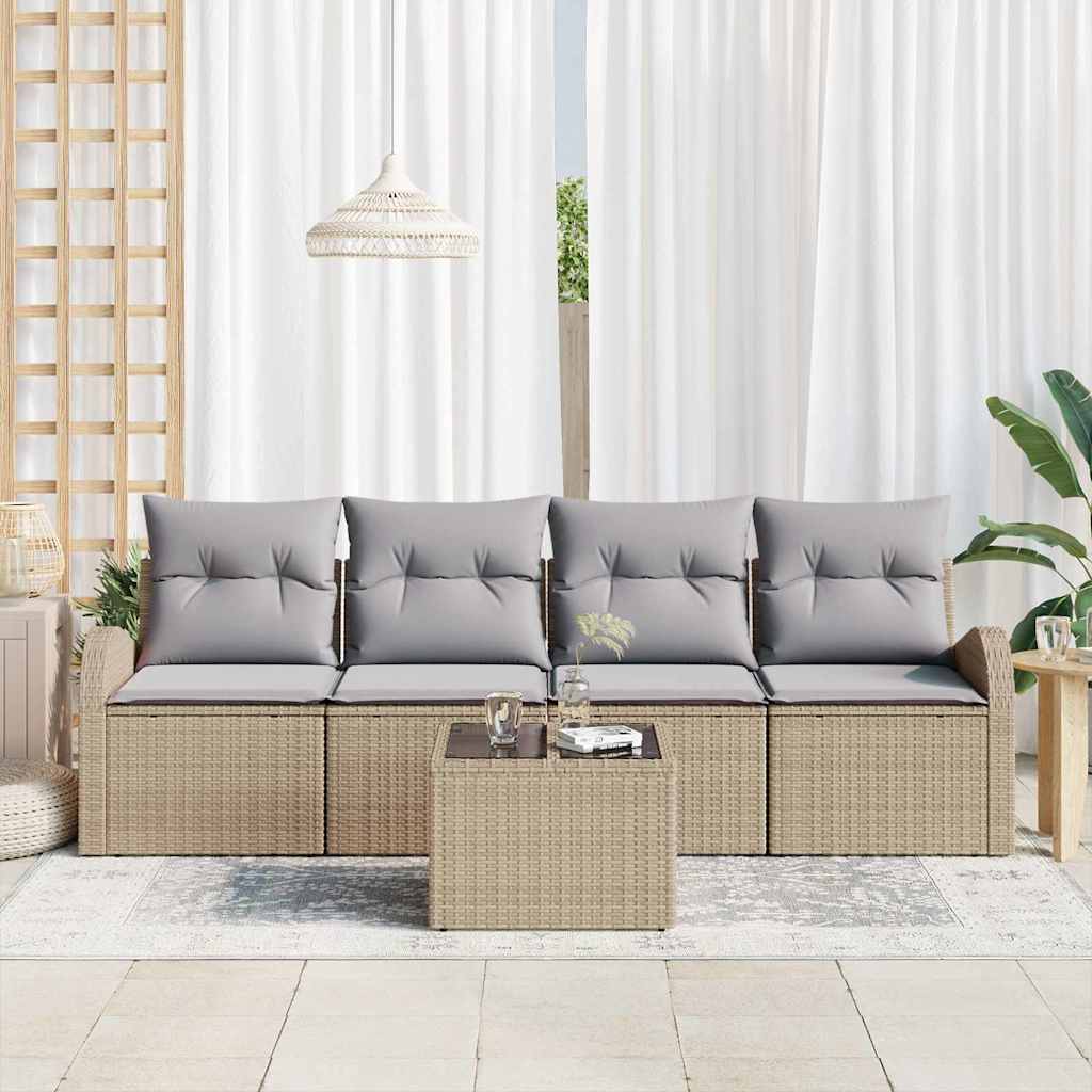 Set Divano da Giardino 5 pcs 4-Seater Beige e grigio polyrattan