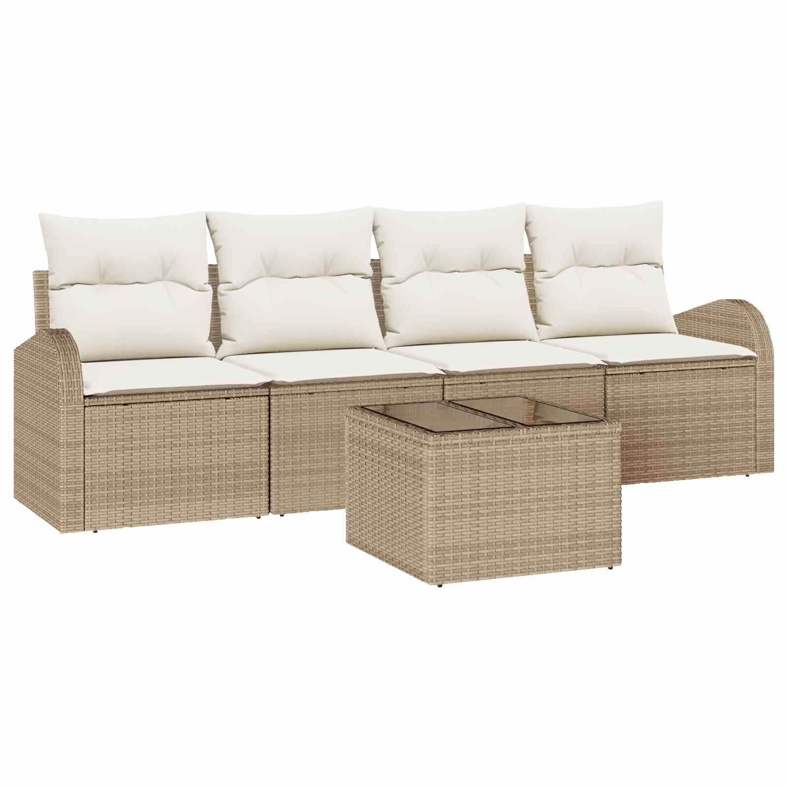 Set Divano da Giardino 5 pcs 4-Seater Beige e Crema polyrattan