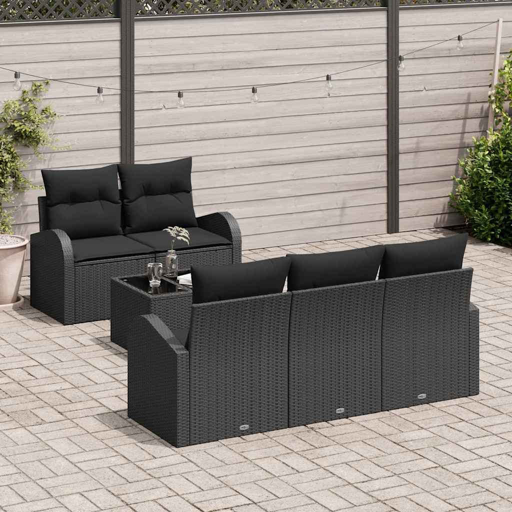 Set Divano da Giardino 6 pz 5-Numero di posti Nero polyrattan