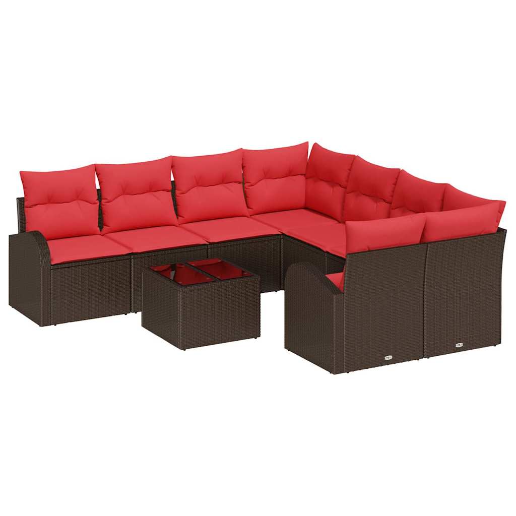 Set di divani 9 pz 8-Numero di posti Beige e Rosso polyrattan