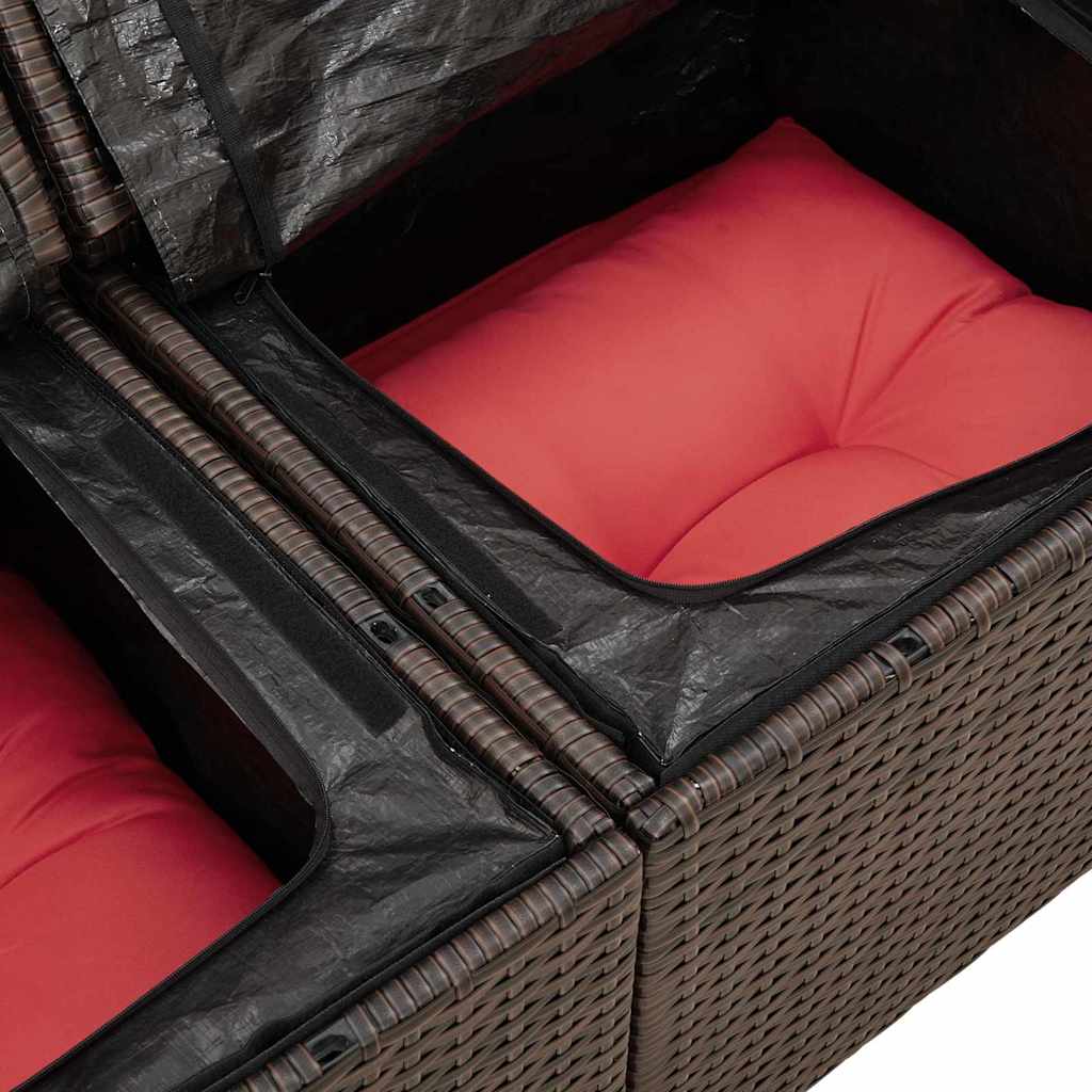 Set di divani 9 pz 8-Numero di posti Beige e Rosso polyrattan