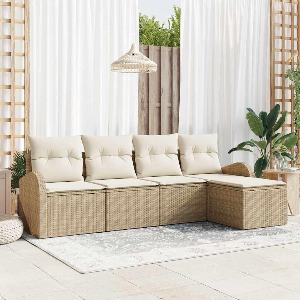 Set di divani 5 pz Beige e Bianco polyrattan