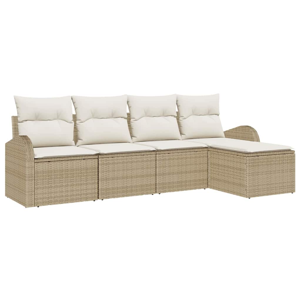 Set di divani 5 pz Beige e Bianco polyrattan