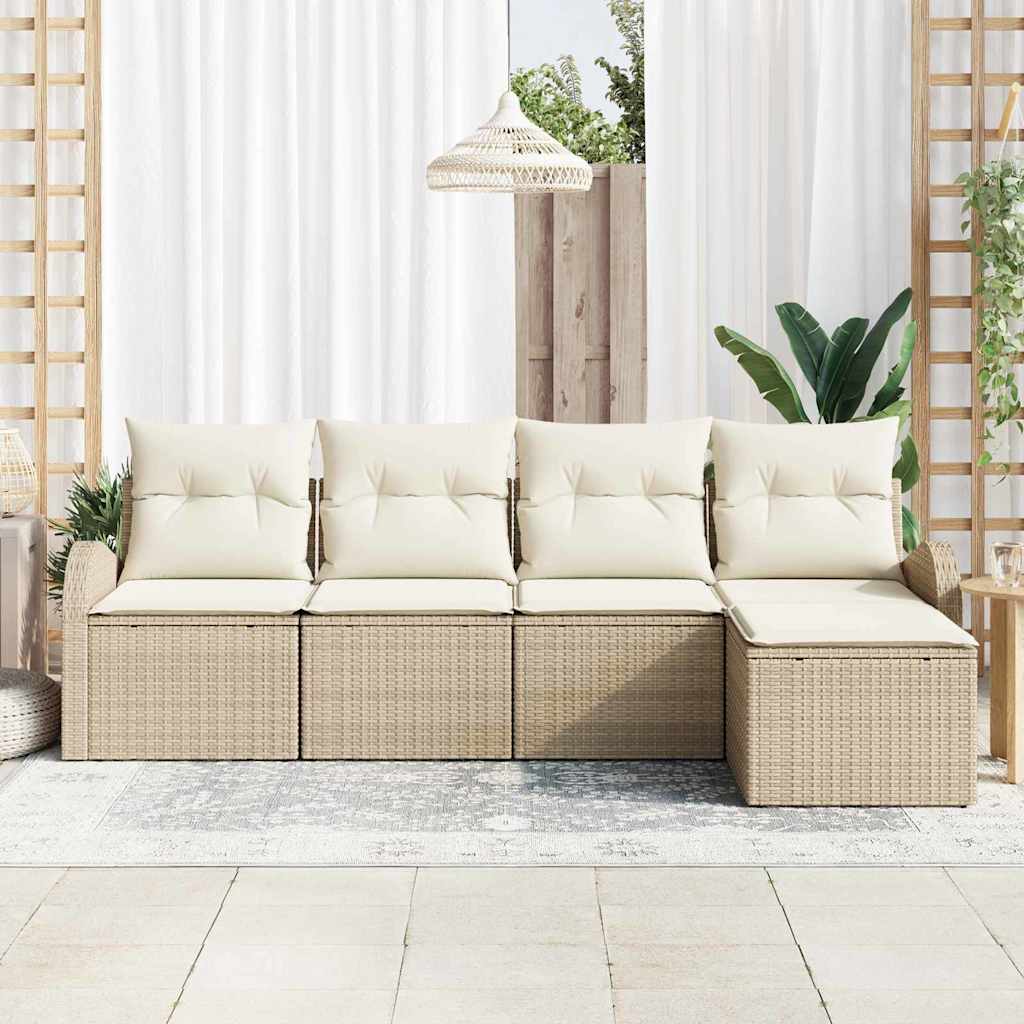 Set di divani 5 pz Beige e Bianco polyrattan
