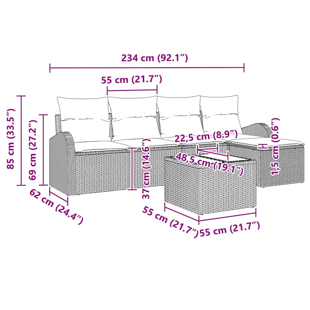 Set di divani 6 pz Marrone e bianco polyrattan