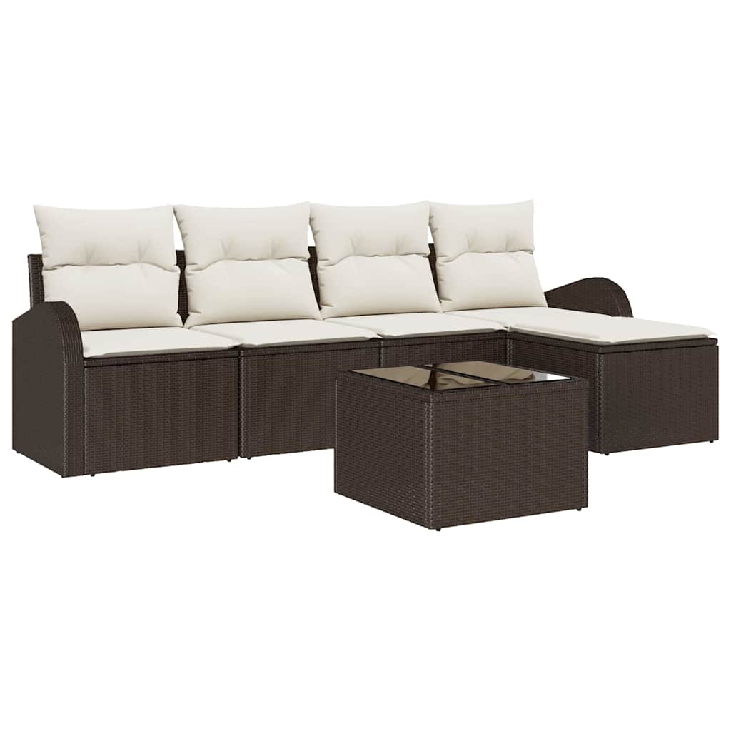 Set di divani 6 pz Marrone e bianco polyrattan