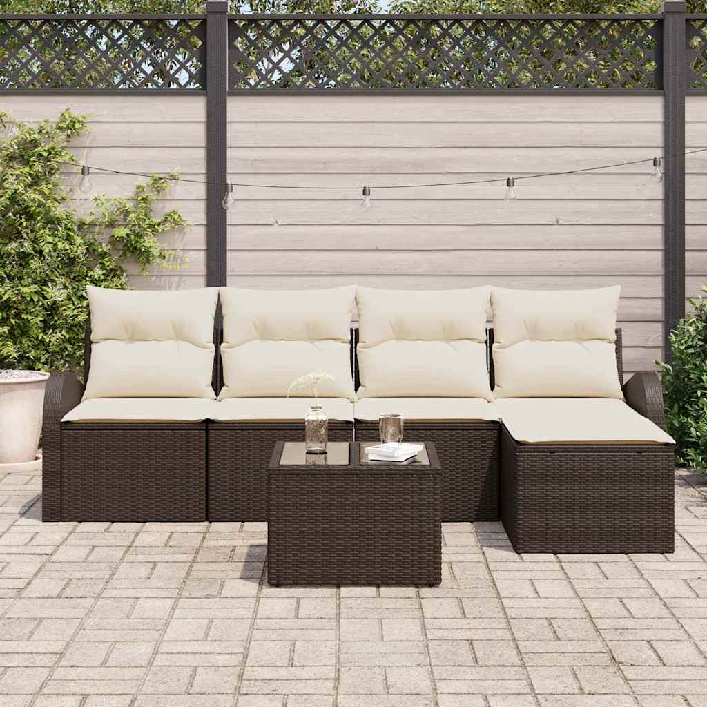 Set di divani 6 pz Marrone e bianco polyrattan