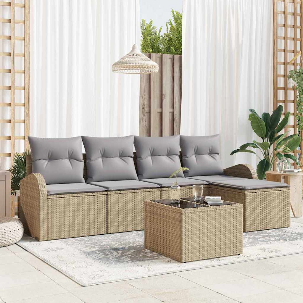 Set di divani 6 pz Beige e Grigio Chiaro polyrattan