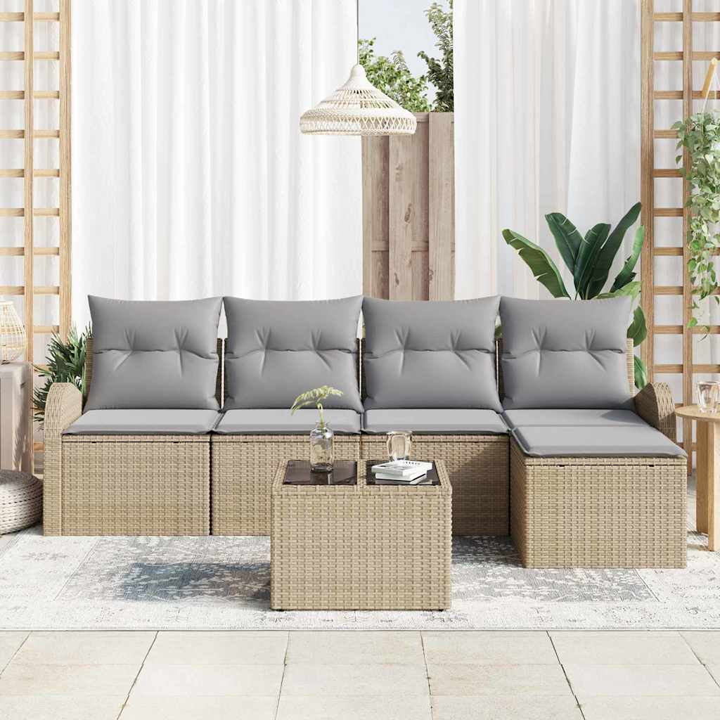 Set di divani 6 pz Beige e Grigio Chiaro polyrattan