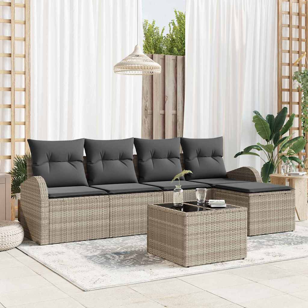 Set di divani 6 pz Grigio chiaro polyrattan