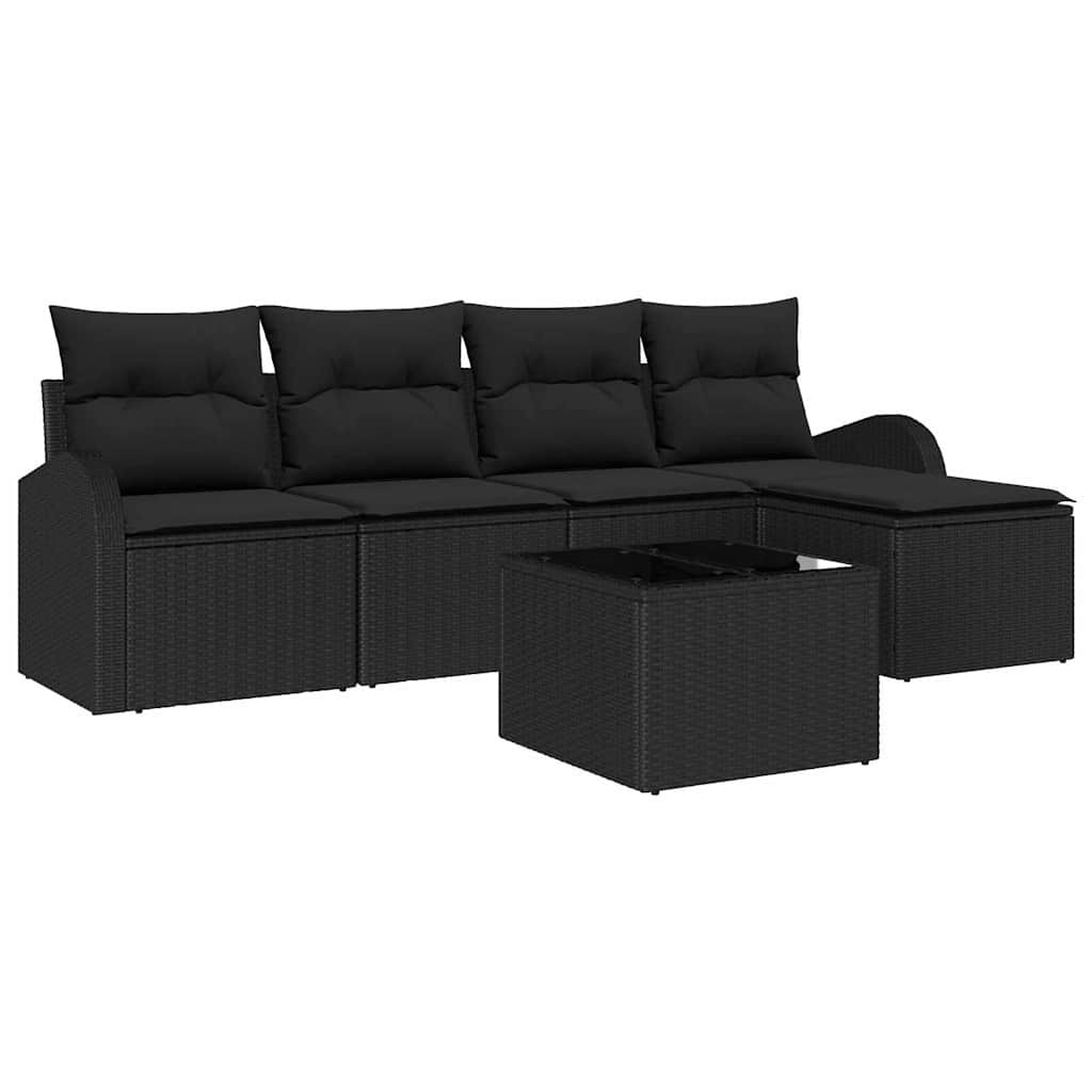Set di divani 6 pz Nero polyrattan
