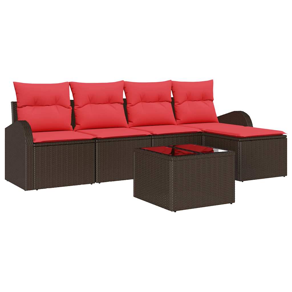 Set di divani 6 pz Marrone e Rosso polyrattan