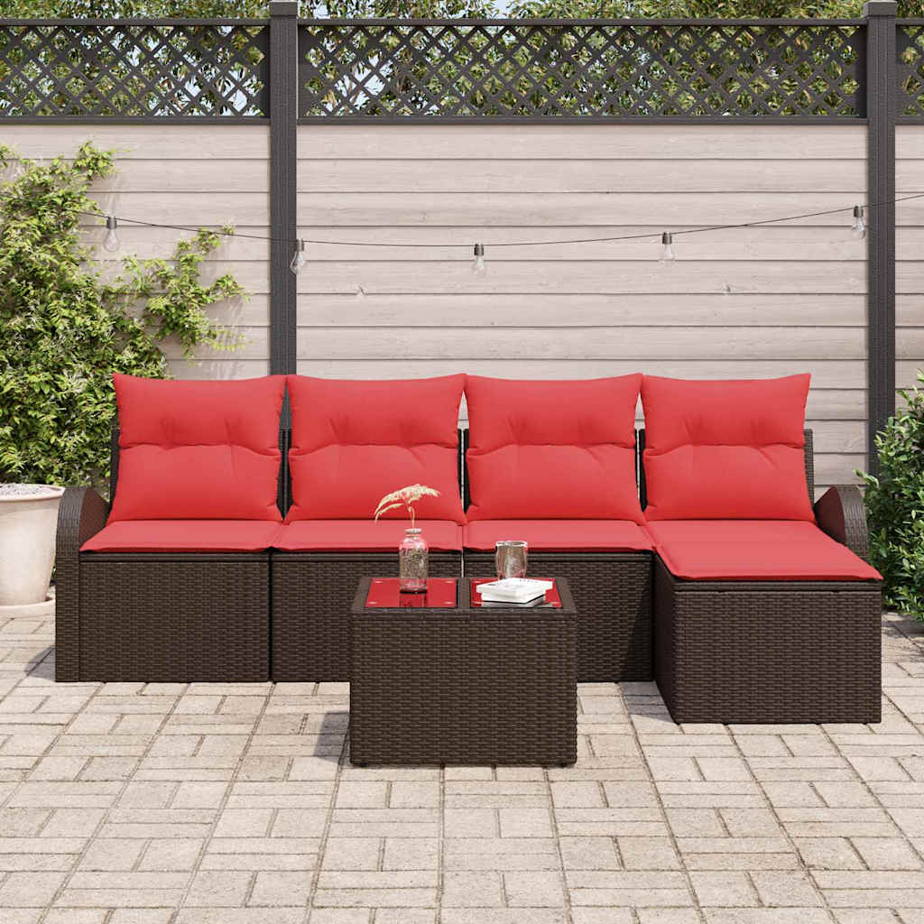 Set di divani 6 pz Marrone e Rosso polyrattan