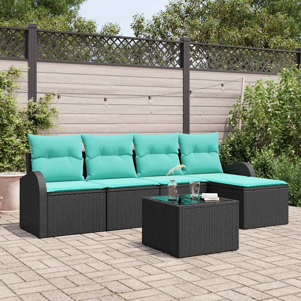 Set di divani 6 pz Nero e Turchese polyrattan