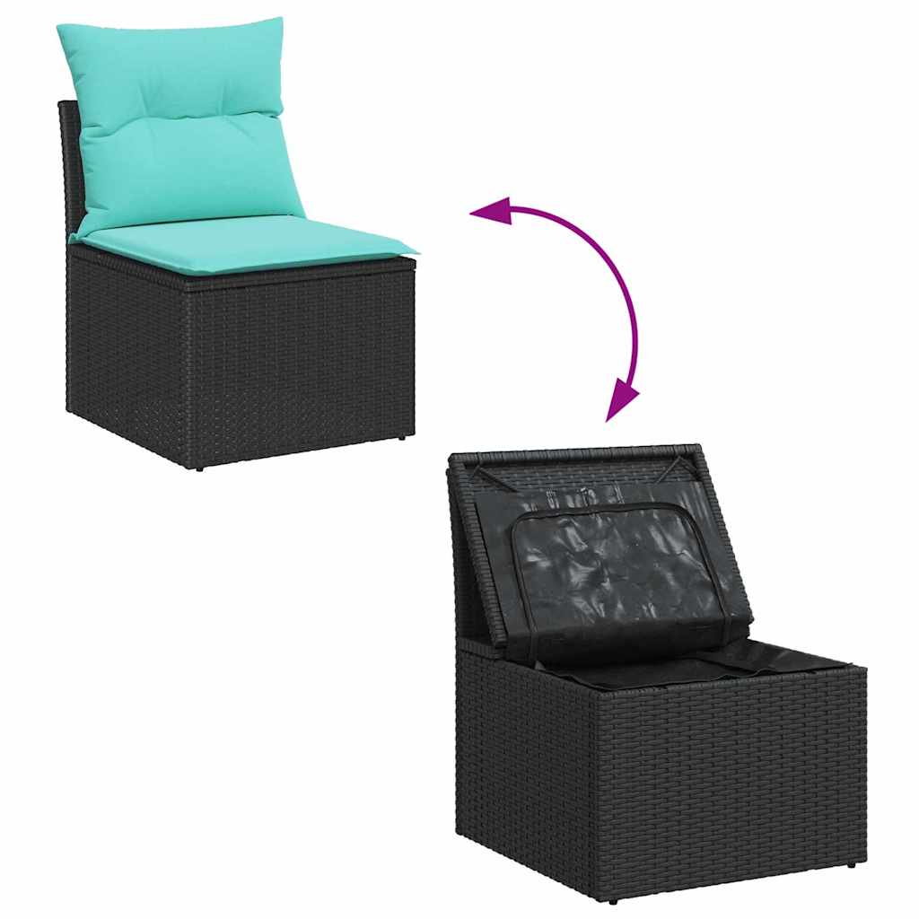 Set di divani 6 pz Nero e Turchese polyrattan