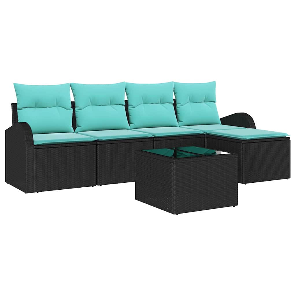 Set di divani 6 pz Nero e Turchese polyrattan