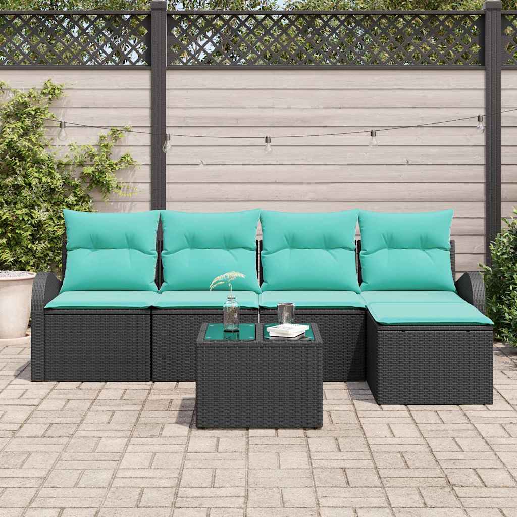 Set di divani 6 pz Nero e Turchese polyrattan