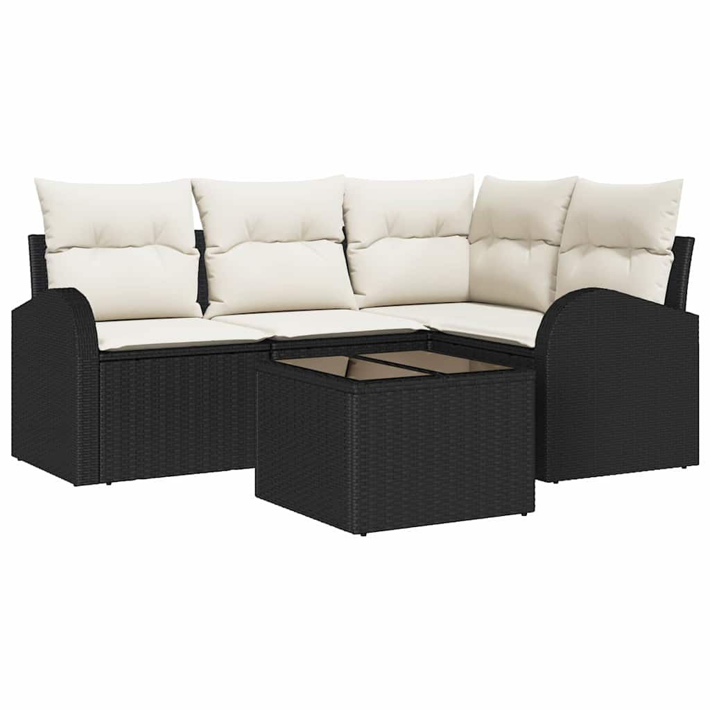 Set Divano da Giardino 5 pz Nero e Bianco polyrattan