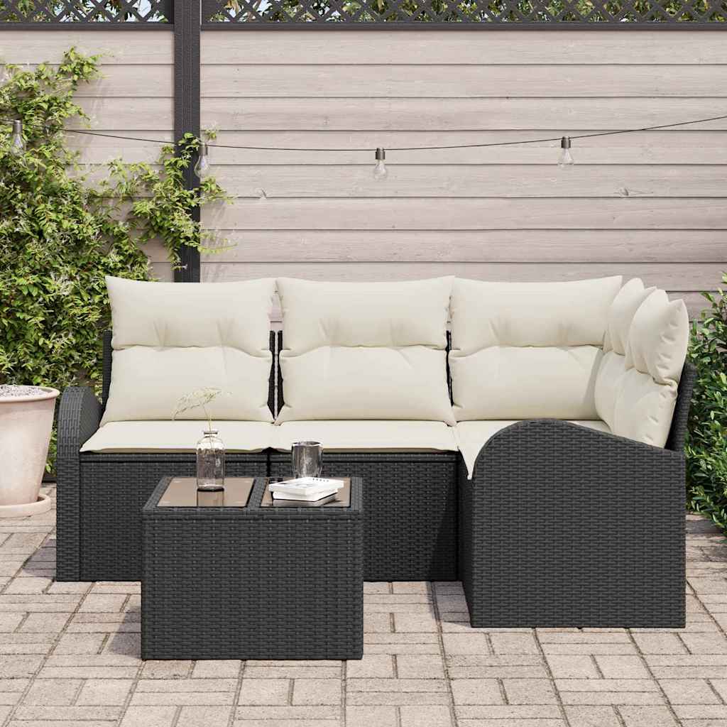 Set Divano da Giardino 5 pz Nero e Bianco polyrattan