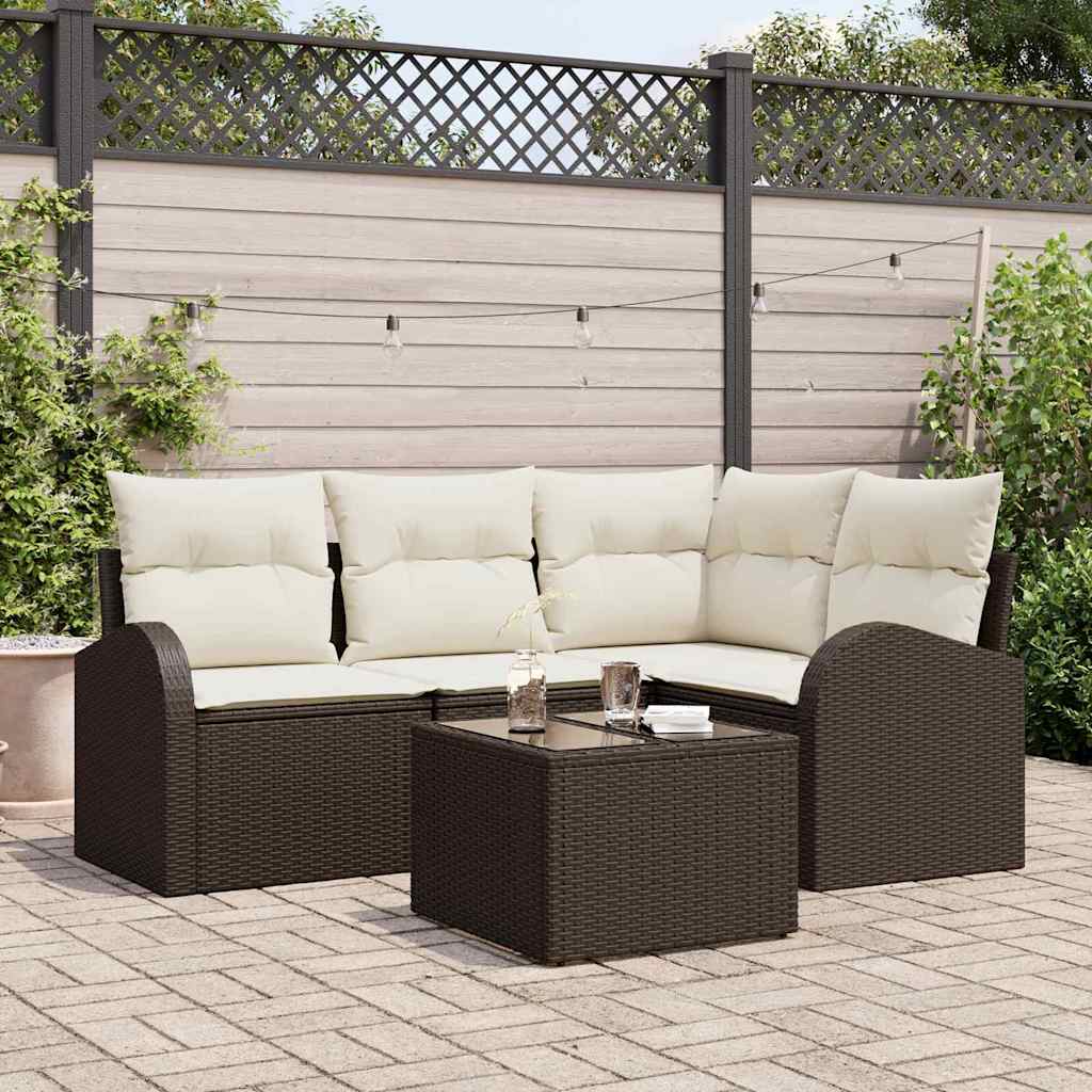 Set Divano da Giardino 5 pz Marrone e bianco polyrattan