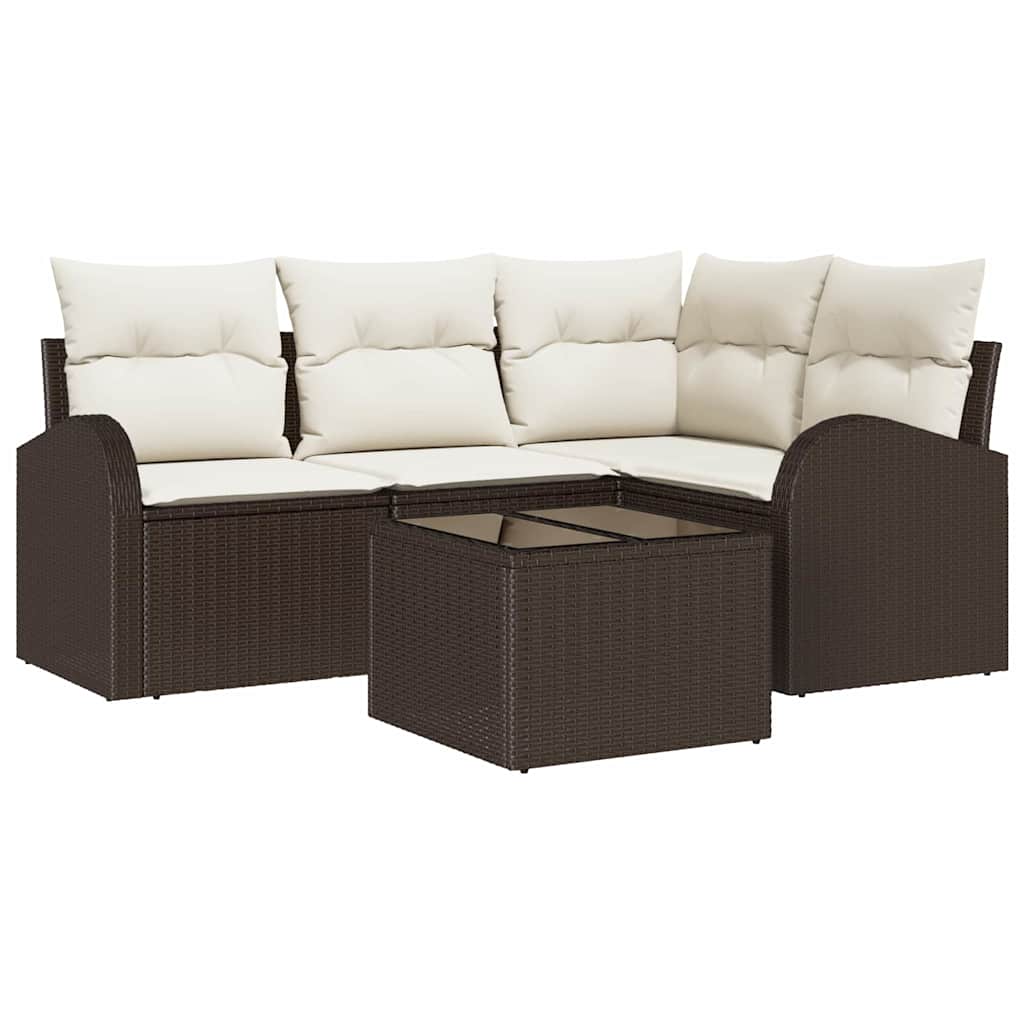Set Divano da Giardino 5 pz Marrone e bianco polyrattan