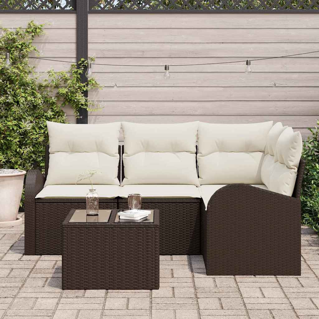 Set Divano da Giardino 5 pz Marrone e bianco polyrattan