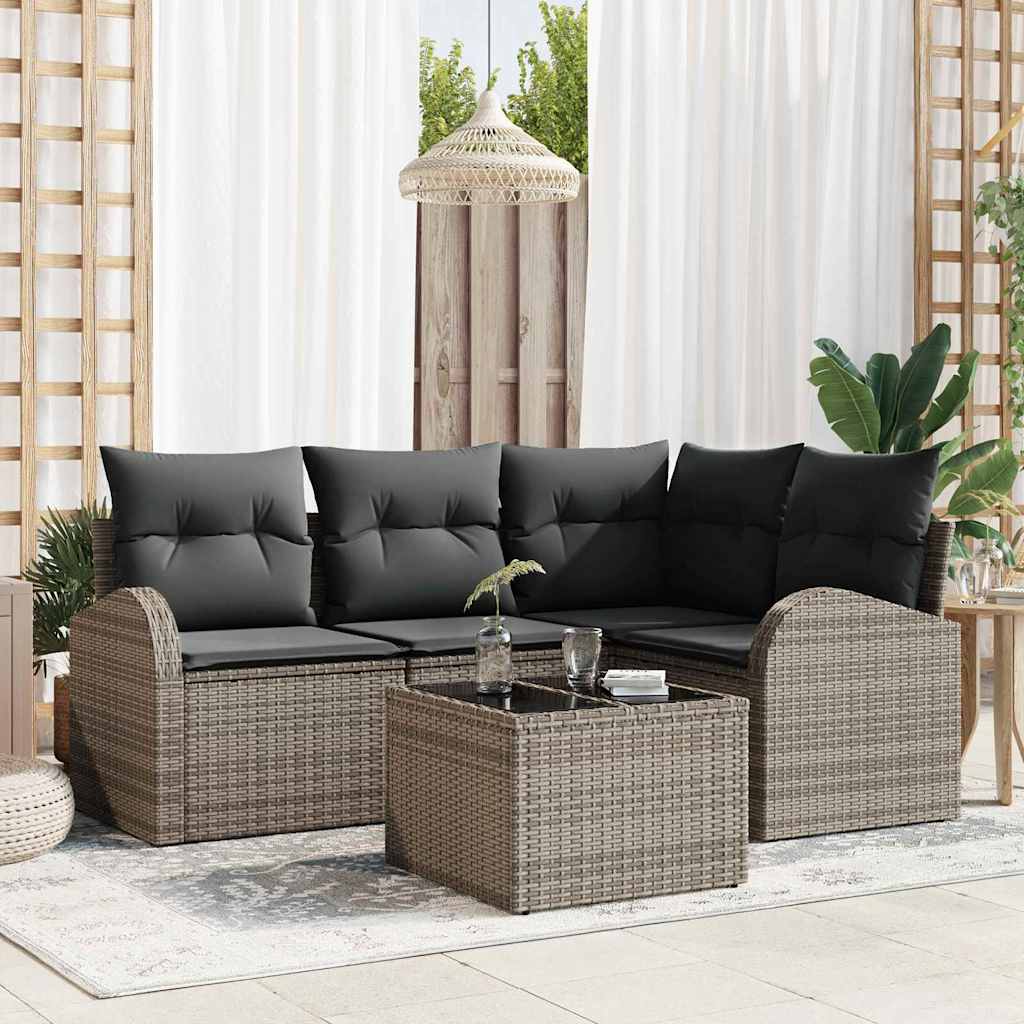 Set Divano da Giardino 5 pz Grigio polyrattan