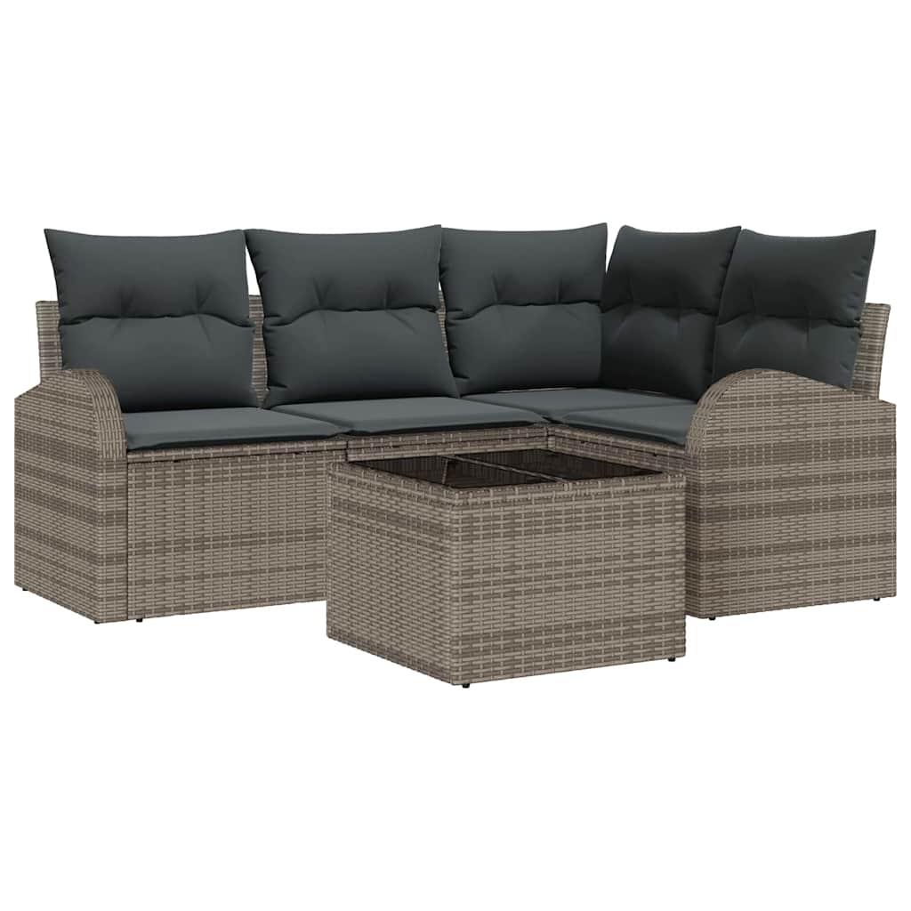 Set Divano da Giardino 5 pz Grigio polyrattan